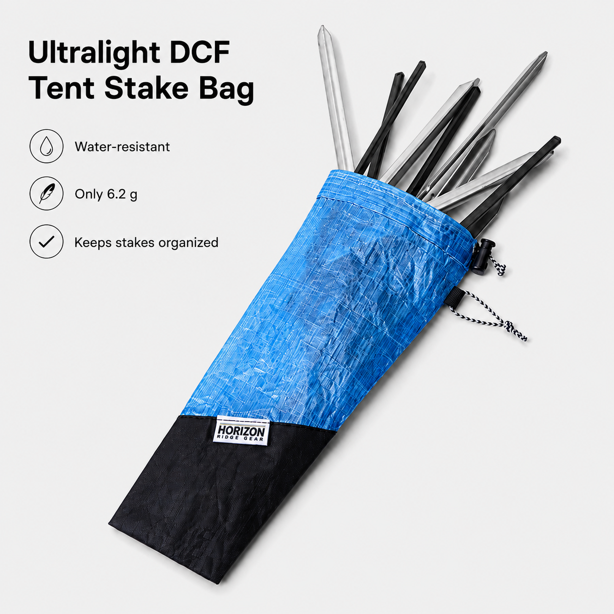 Ultralight Dyneema tent stake pouch with DCH reinforced base