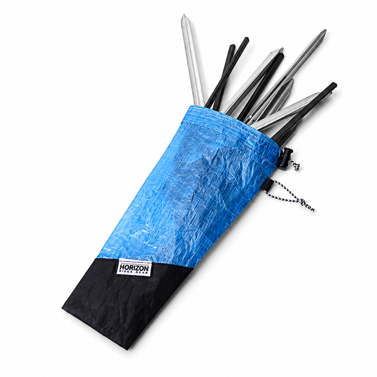 Horizon Ridge Gear Dyneema DCF 1.6 tent stake bag ice blue black with stakes