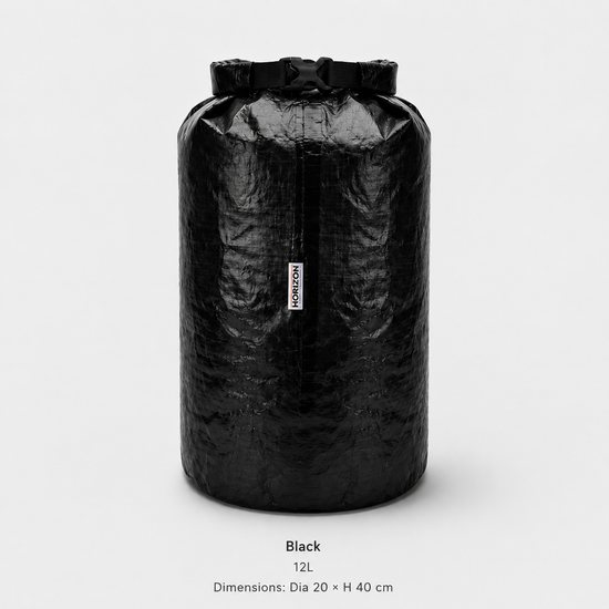 Black 12L Dyneema DCF roll-top storage bag Dia 20 by H 40 cm