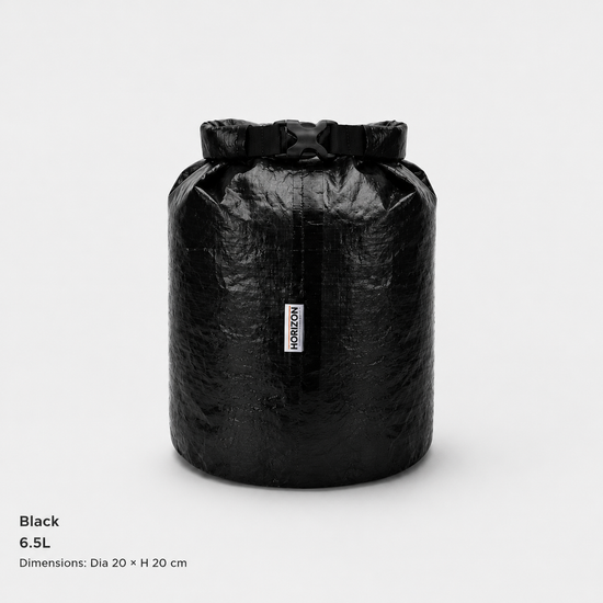 Black 6.5L Dyneema DCF roll-top storage bag Dia 20 by H 20 cm