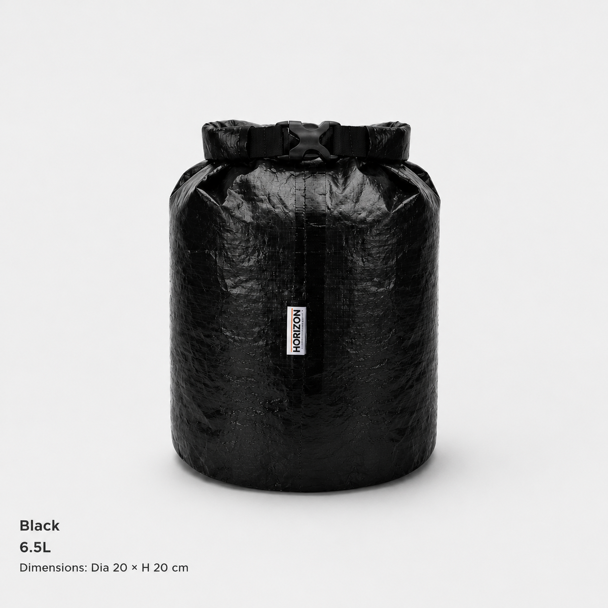 Black 6.5L Dyneema DCF roll-top storage bag Dia 20 by H 20 cm