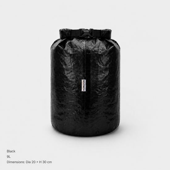 Black 9L Dyneema DCF roll-top storage bag Dia 20 by H 30 cm