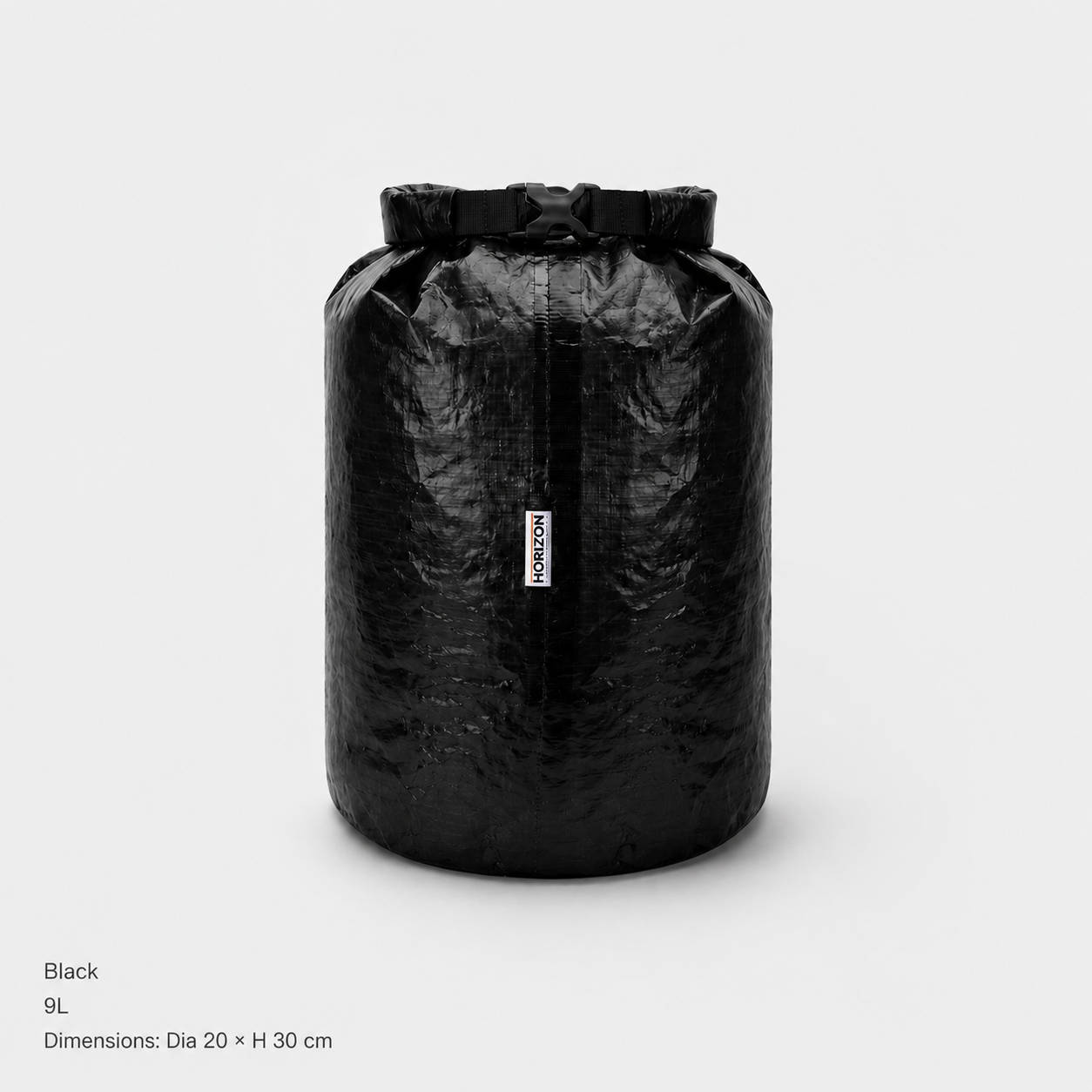 Black 9L Dyneema DCF roll-top storage bag Dia 20 by H 30 cm