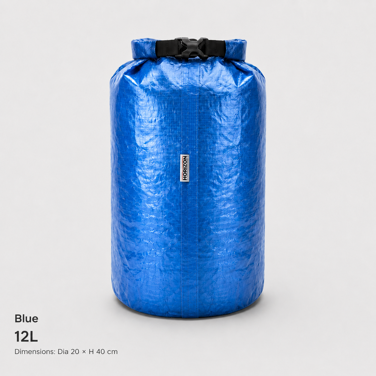 Blue 12L Dyneema DCF roll-top storage bag Dia 20 by H 40 cm