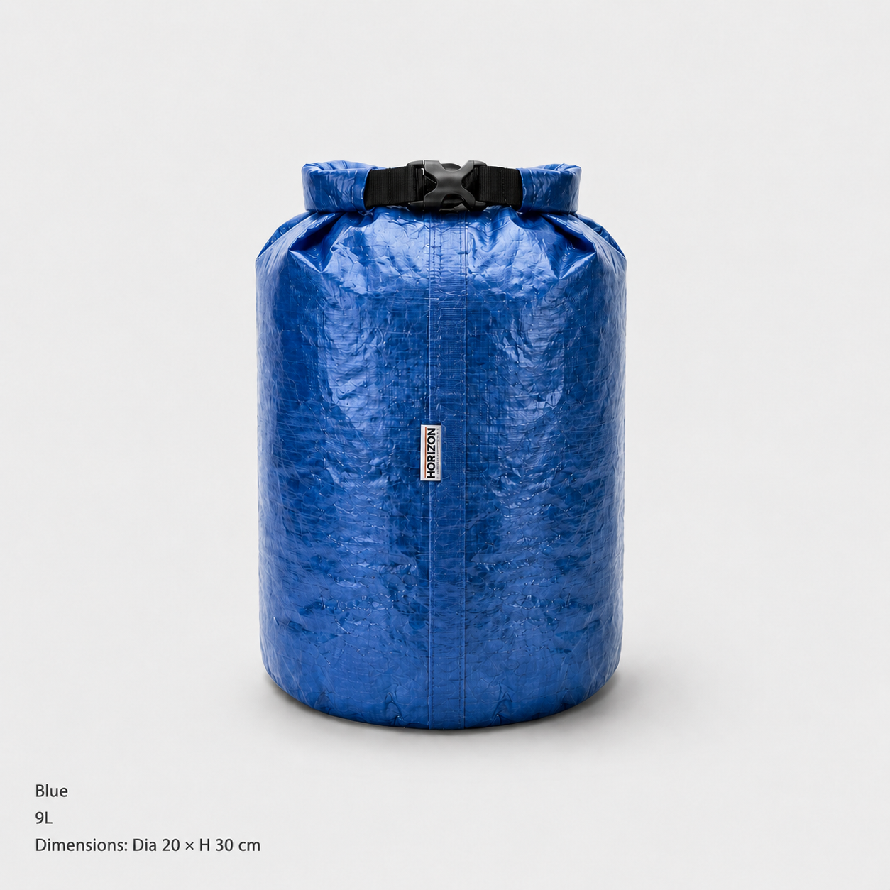 Blue 9L Dyneema DCF roll-top storage bag Dia 20 by H 30 cm