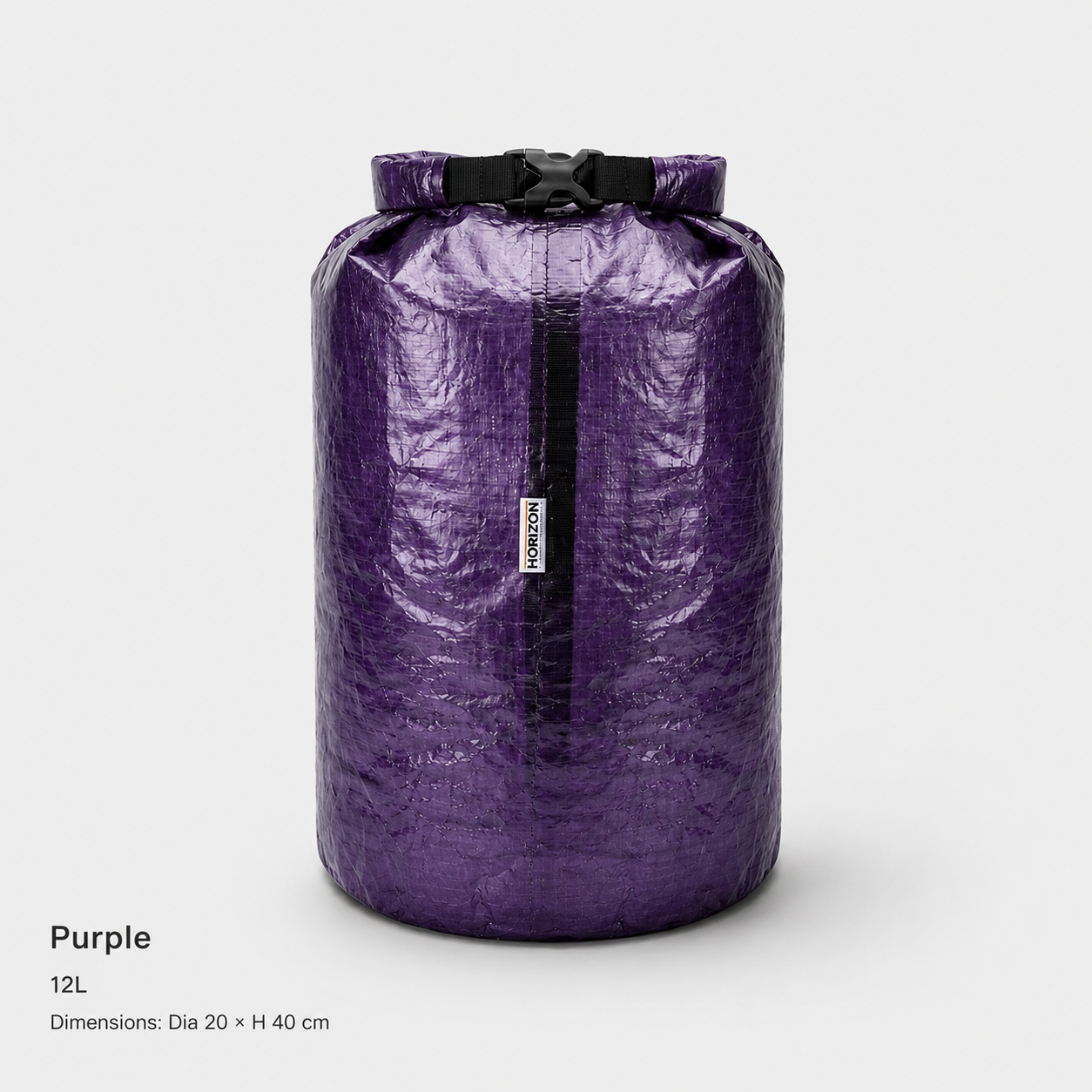 Night Purple 12L Dyneema DCF roll-top storage bag Dia 20 by H 40 cm