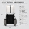 55L backpack product dimensions 45 by 70 by 25 cm