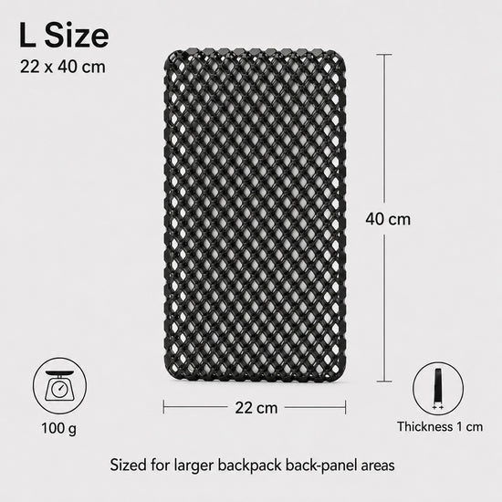 L size black 3D honeycomb backpack ventilation back panel spec