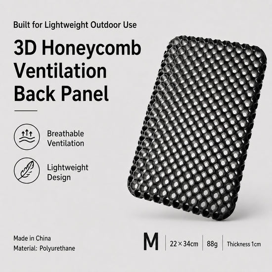 M size black 3D honeycomb backpack ventilation back panel brand