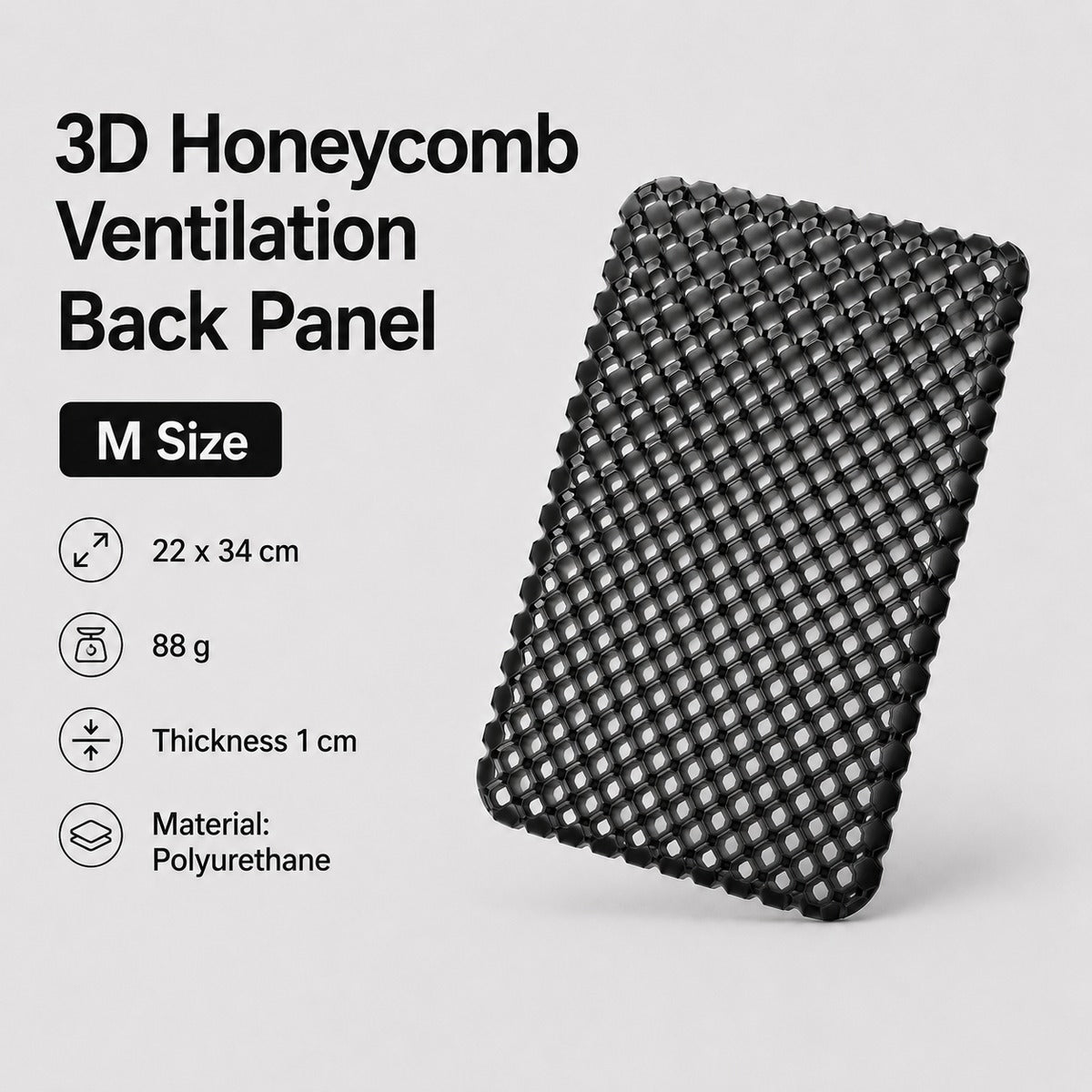 M size black 3D honeycomb backpack ventilation back panel main