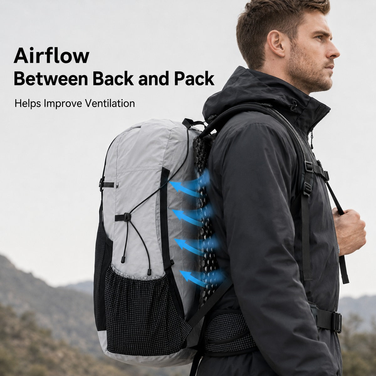S size black 3D honeycomb backpack ventilation back panel airflow