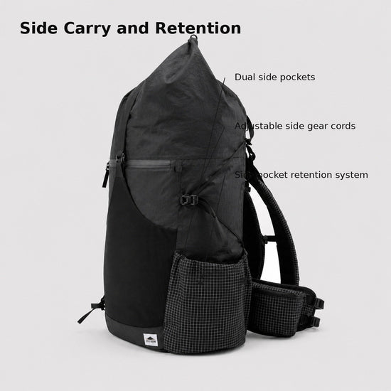 Side carry system with dual side pockets adjustable gear cords and retention system