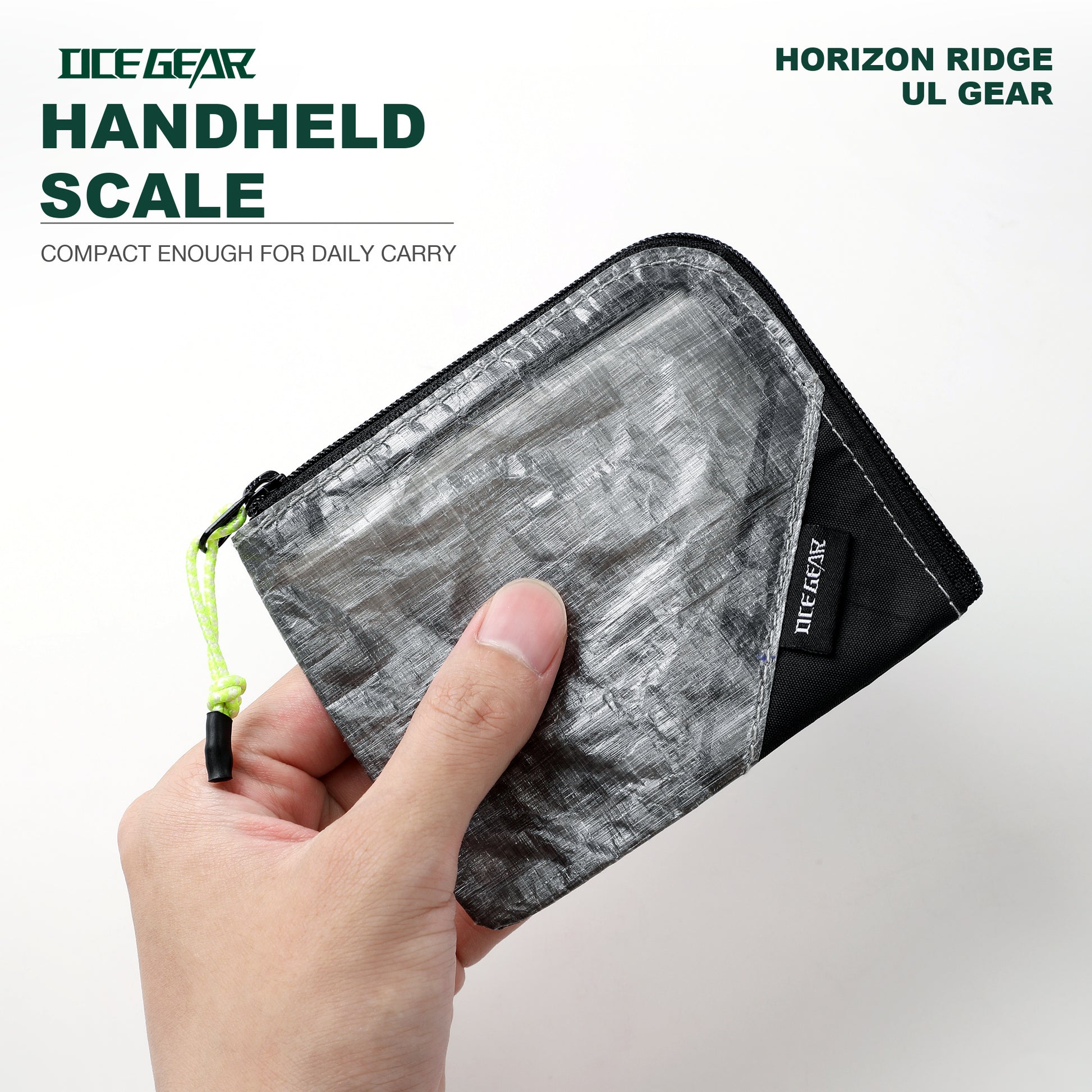OCE GEAR Dyneema DCF1.0 ultralight wallet handheld scale reference