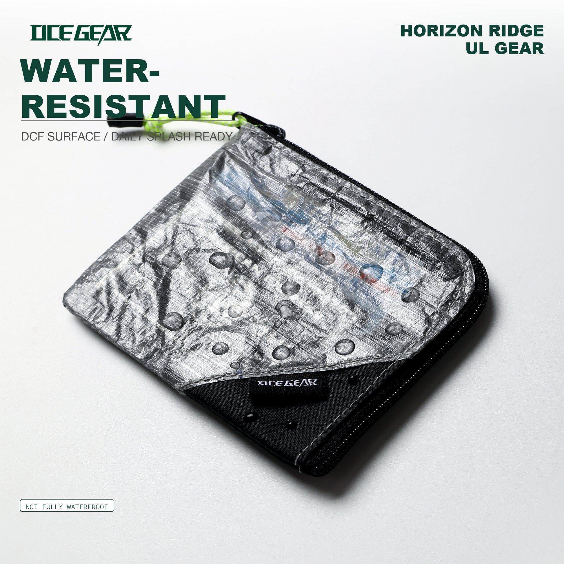 Water repellent Dyneema DCF1.0 lightweight wallet with zipper closure
