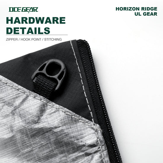 OCE GEAR black Dyneema DCF wallet zipper detail for hiking travel and EDC