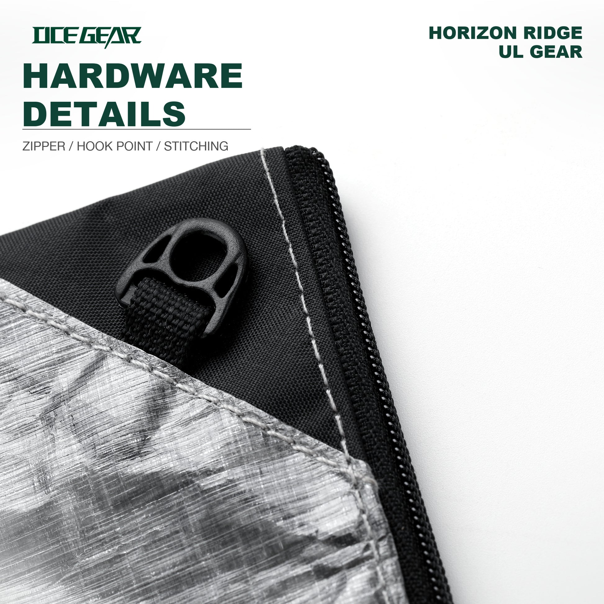OCE GEAR black Dyneema DCF wallet zipper detail for hiking travel and EDC
