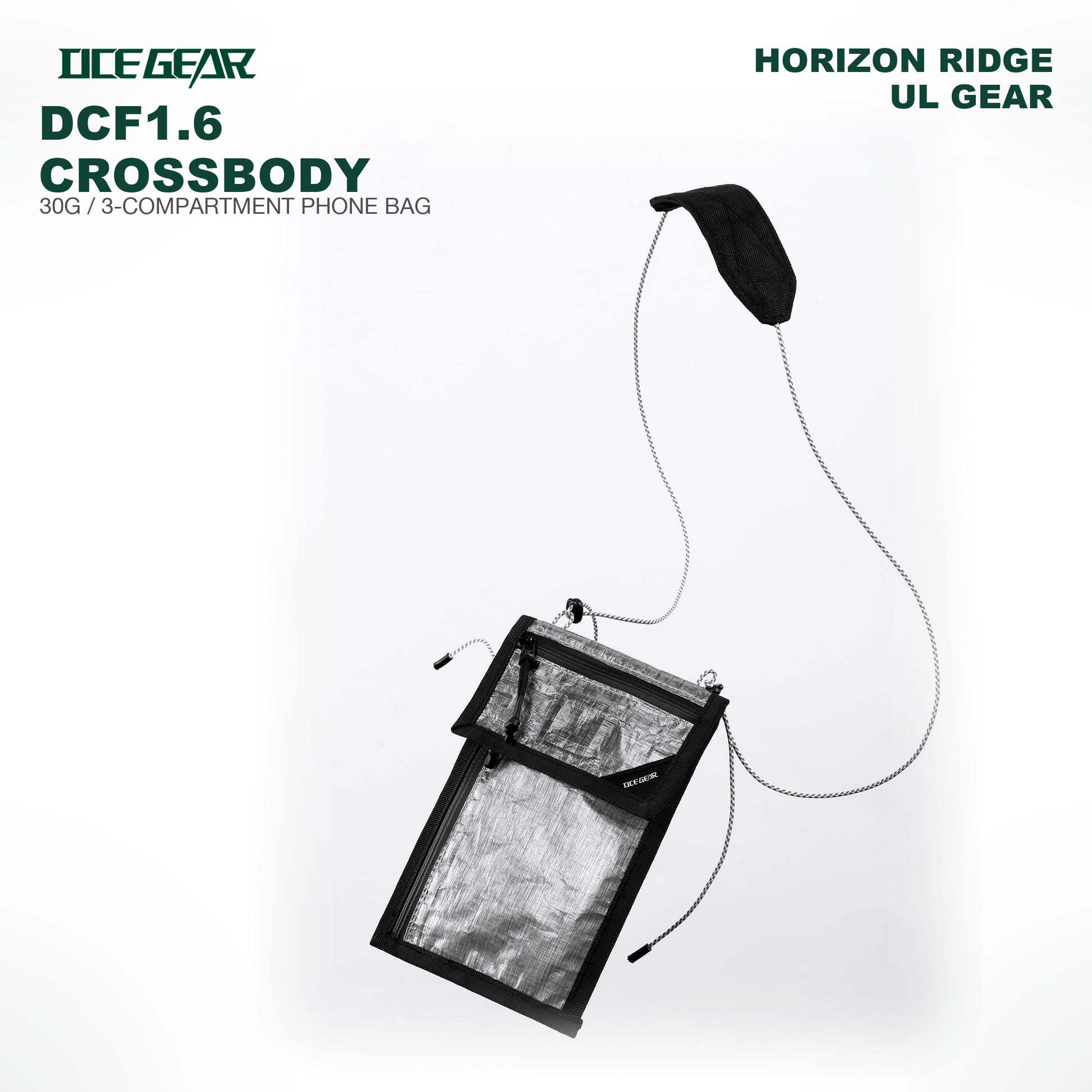 OCE GEAR Dyneema DCF1.6 ultralight crossbody phone bag black front view