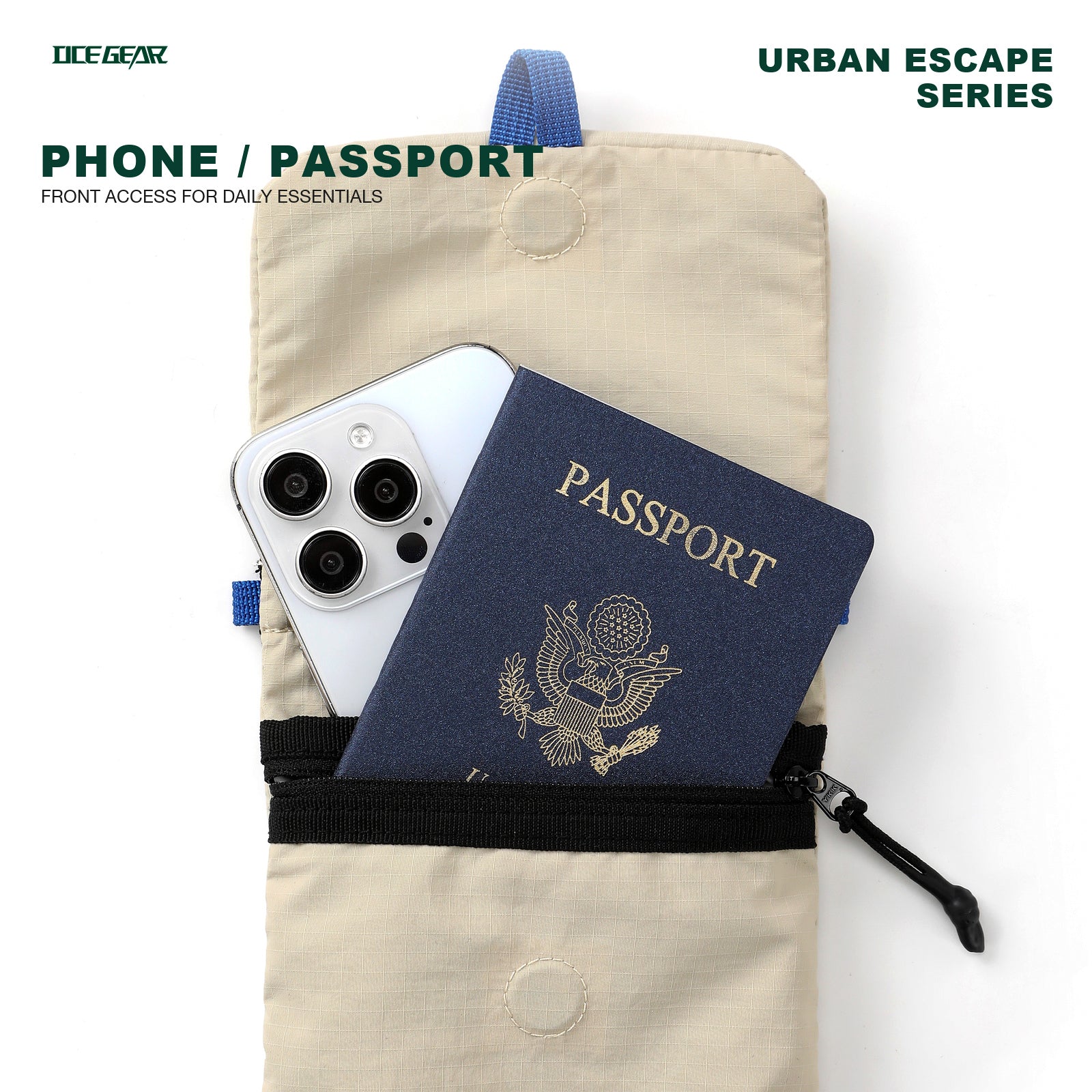 OCE GEAR OG-2503 crossbody bag showing passport and phone capacity
