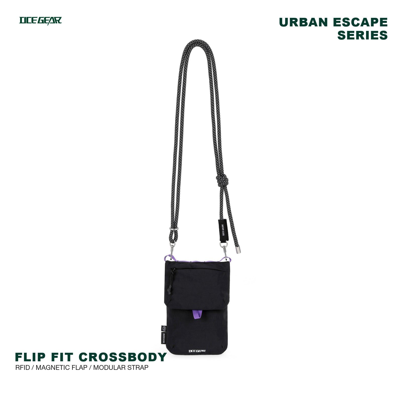 OCE GEAR Flip Fit RFID crossbody phone bag in black