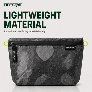 OCE GEAR storage pouch showing dark topographic paper-like textured material