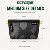 OCE GEAR medium lightweight storage pouch showing 19 cm top width, 16 cm bottom width, 11 cm height and approx 22 g weight