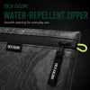 Close-up of OCE GEAR storage pouch black water-repellent zipper and branded pull tab