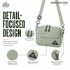Detail-focused design showing ripstop texture zipper pulls logo patch and hardware