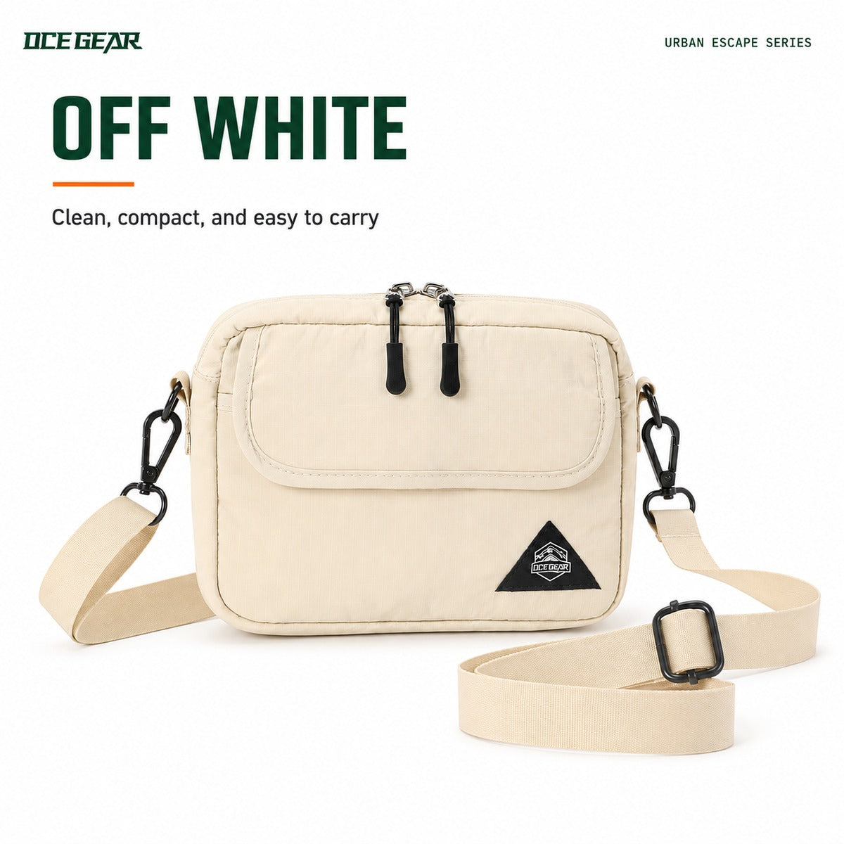 Off White mini crossbody bag with magnetic front pocket and black hardware