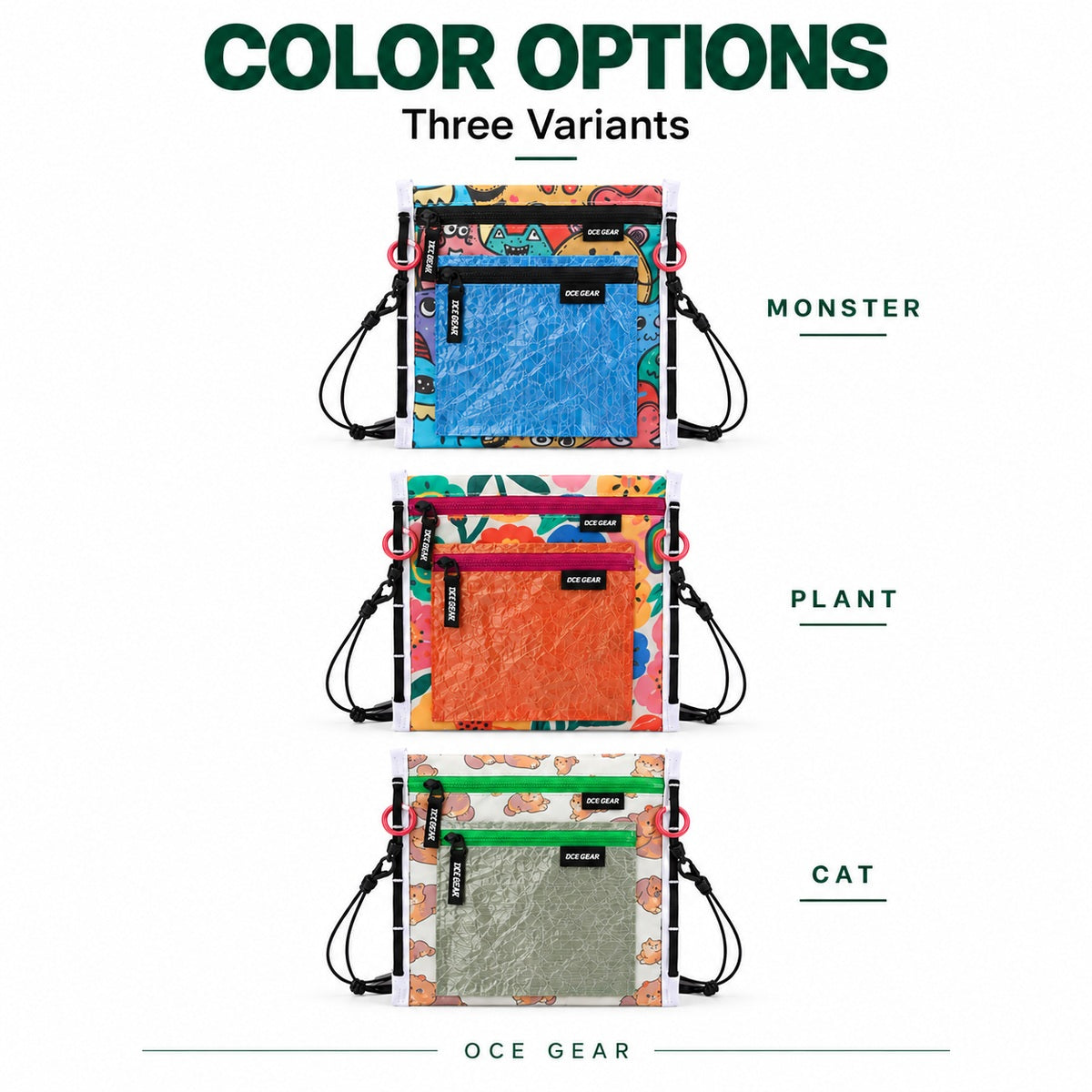 OCE GEAR modular crossbody pouch in Monster Plant and Cat variants