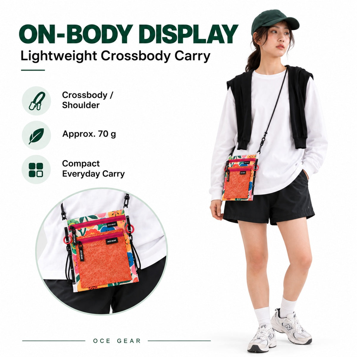 OCE GEAR lightweight crossbody pouch worn across the body