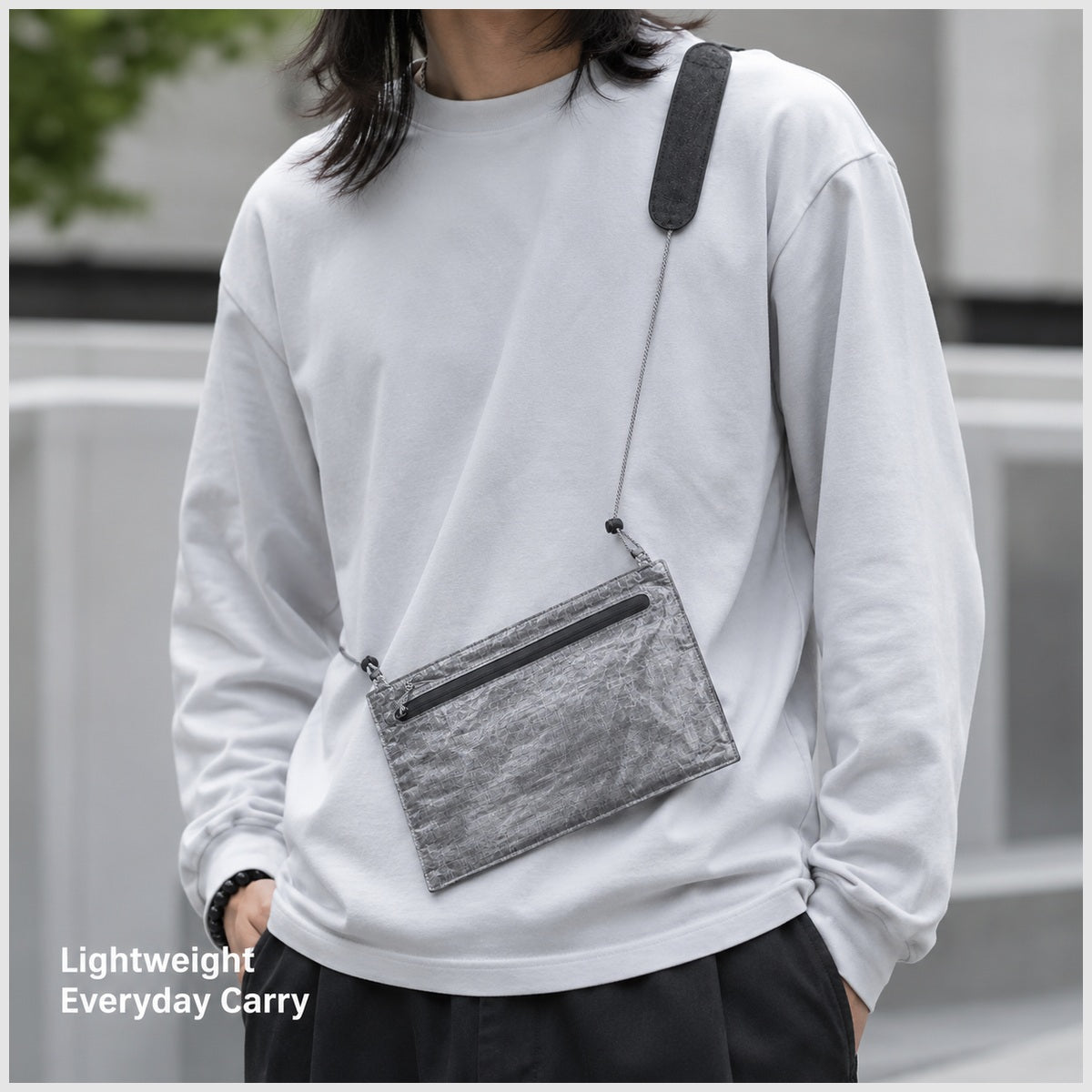 OG-2434 Silver Gray crossbody pouch lifestyle use