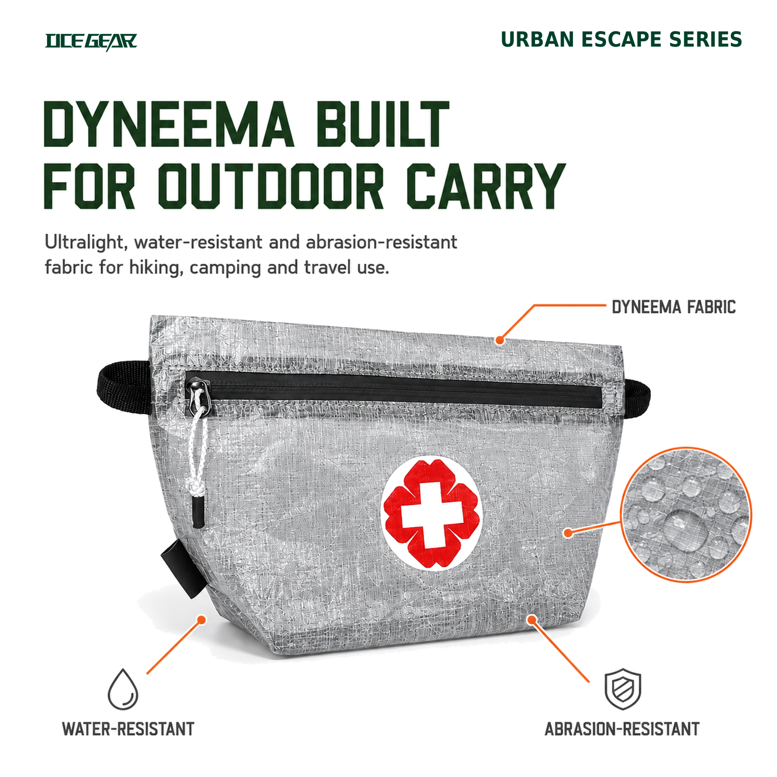 Dyneema Composite Fabric detail on OCE GEAR water-resistant first aid pouch