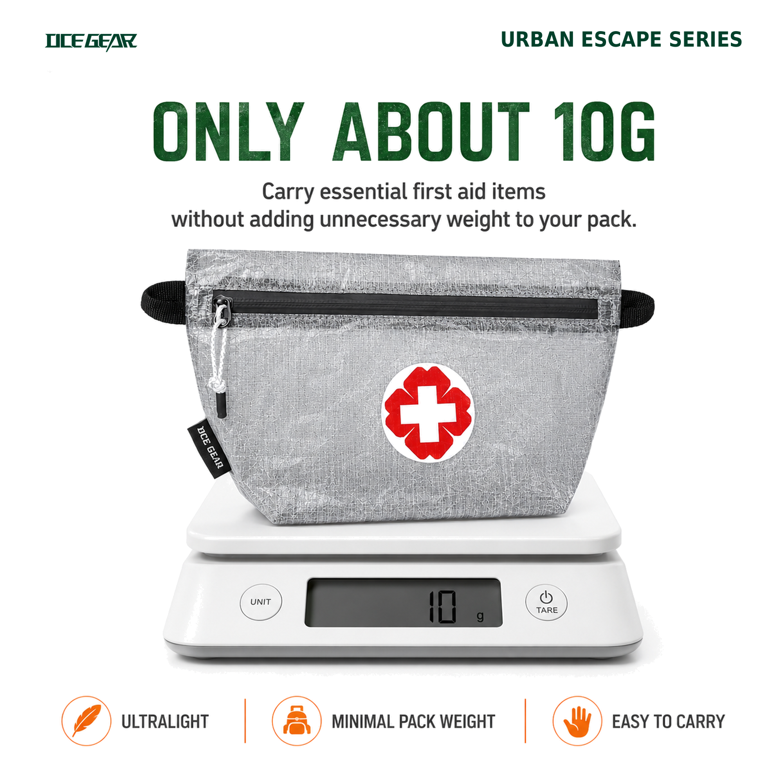 OCE GEAR OG-2508 ultralight first aid pouch shown at about 10 grams