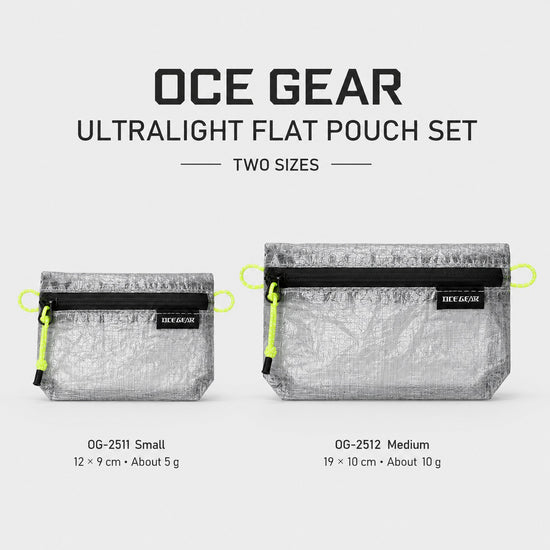 OCE GEAR ultralight flat pouch size comparison with OG-2511 Small and OG-2512 Medium