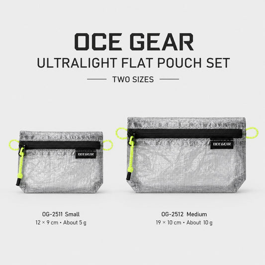 OCE GEAR ultralight flat pouch size comparison with OG-2511 Small and OG-2512 Medium