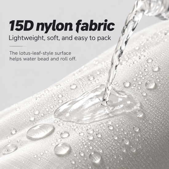 Close-up of water beading on 15D nylon fabric