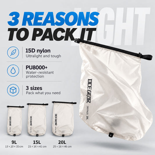 OCE GEAR 15D nylon roll-top packing bag with three core features