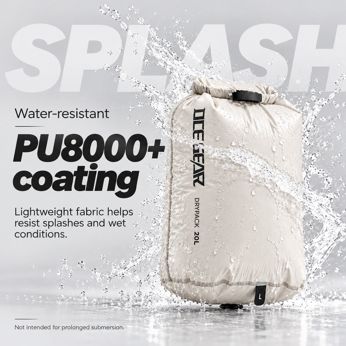 OCE GEAR compression bag with water splash product demonstration