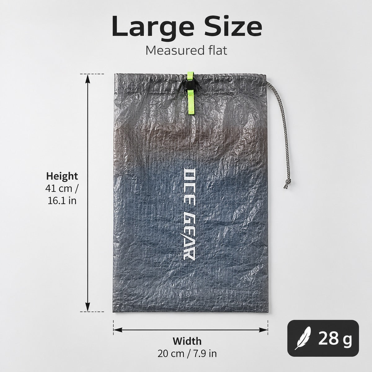 Large Dyneema stuff sack size guide 41 by 20 cm