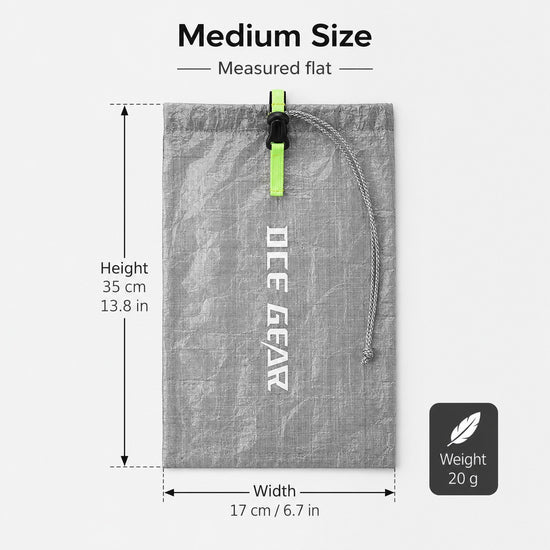 Medium Dyneema stuff sack size guide 35 by 17 cm