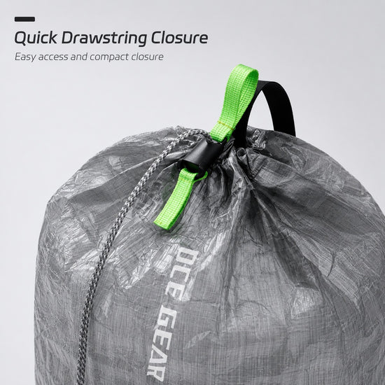 Small Dyneema stuff sack drawstring closure detail