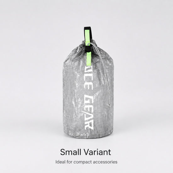 Small Silver Gray stuff sack in outdoor setup