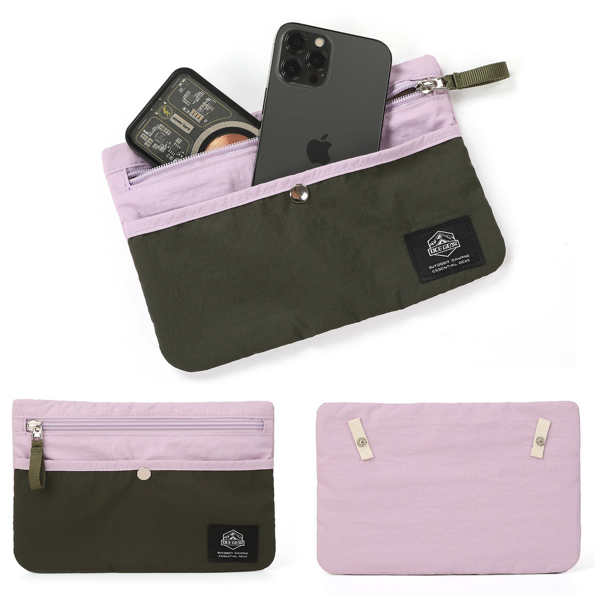 Matching removable organizer pouch with zipper pocket, snap button, and OCE GEAR logo patch