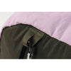 Close-up of olive webbing loop attachment and black carabiner-style clip point