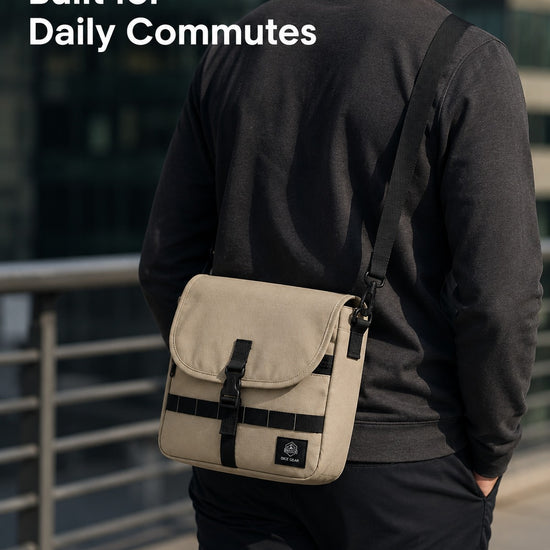 OCE GEAR Sand Beige crossbody messenger bag worn for daily urban commuting