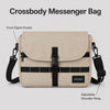 OCE GEAR Sand Beige crossbody messenger bag with flap closure, black buckle strap, and front zipper pocket