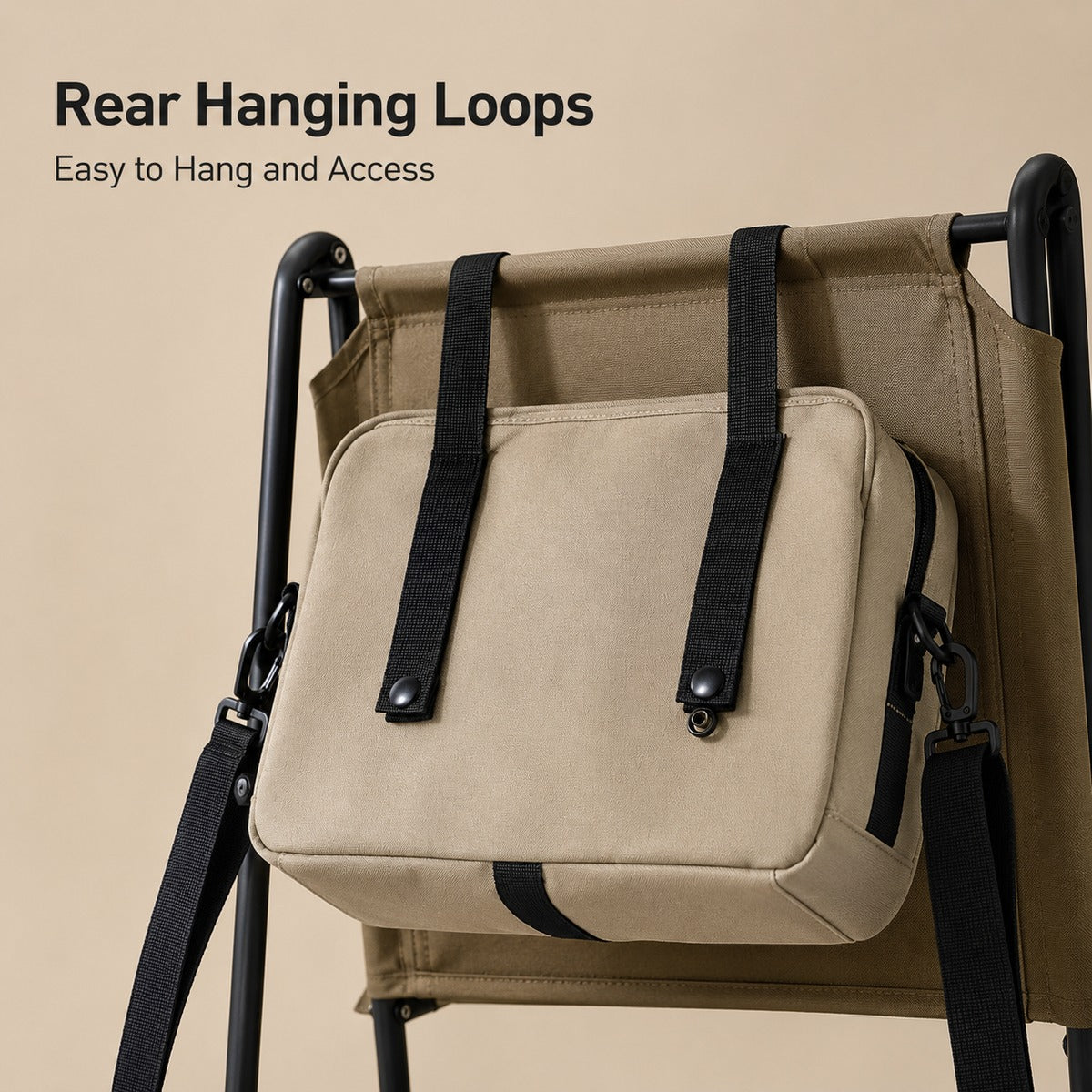 Rear view of OCE GEAR crossbody messenger bag showing two black hanging loops