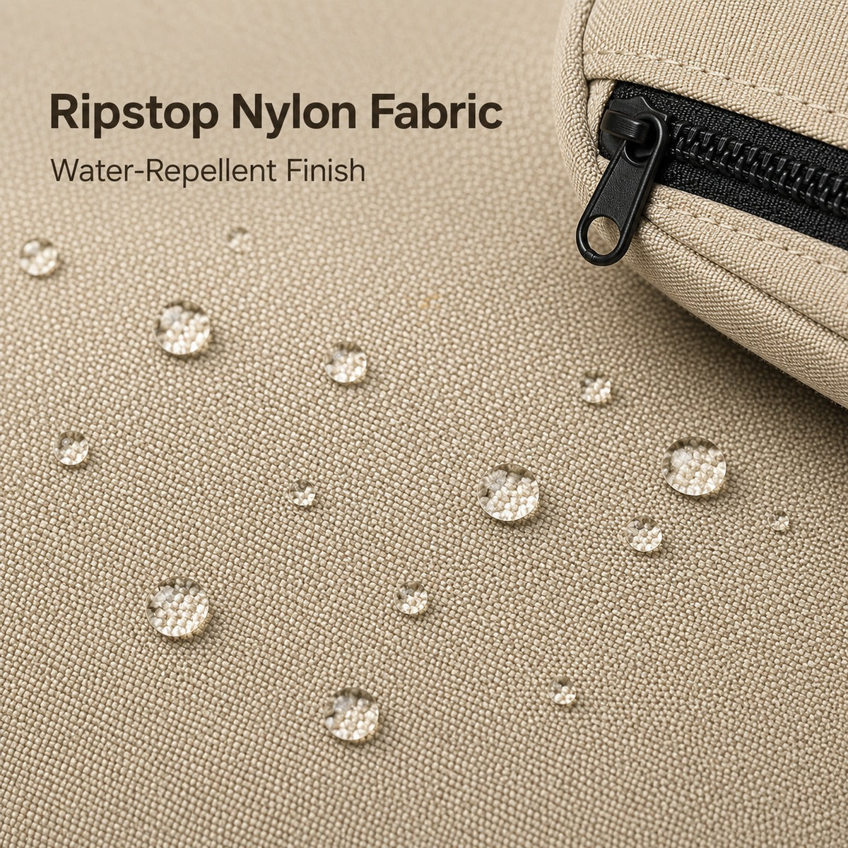 Close-up of Sand Beige ripstop nylon fabric with water-repellent texture