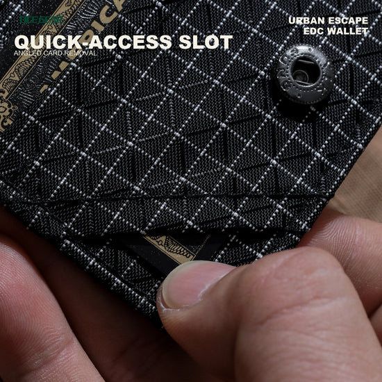 OCE GEAR tri-fold wallet angled quick-access card slot detail