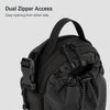 Dual zipper access on compact outdoor bottle bag